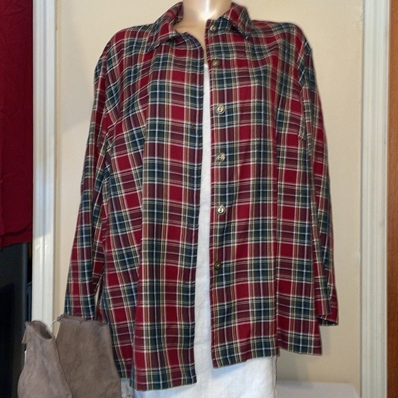 Southern lady women’s shirt 22w jacket shacket plaid Vintage red button up - Picture 2 of 7